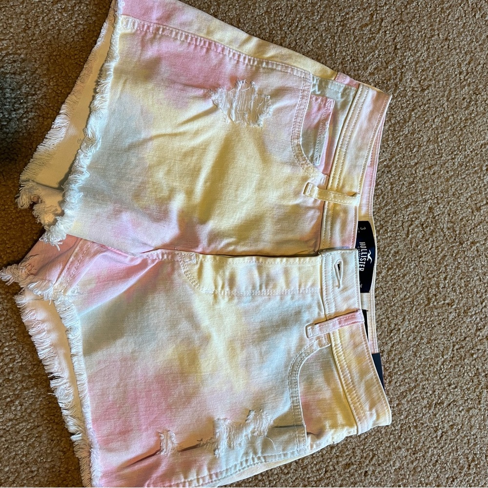 Hollister Pink and Yellow Tie-Dye Jean Shorts